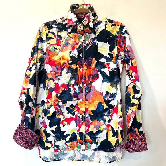 Robert Graham Women’s Floral Button Up Shirt Small Contrast Collar Cuffs - Picture 1 of 9